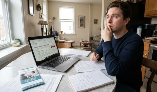 Man reviewing medical paperwork at home while researching Spravato eligibility for treatment-resistant depression